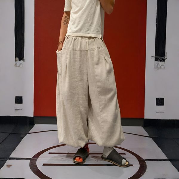Flax Pleated Wide Pants With Drawstrings thumbnail 8