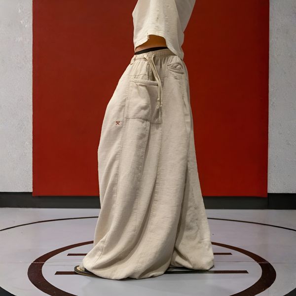 Flax Pleated Wide Pants With Drawstrings thumbnail 10