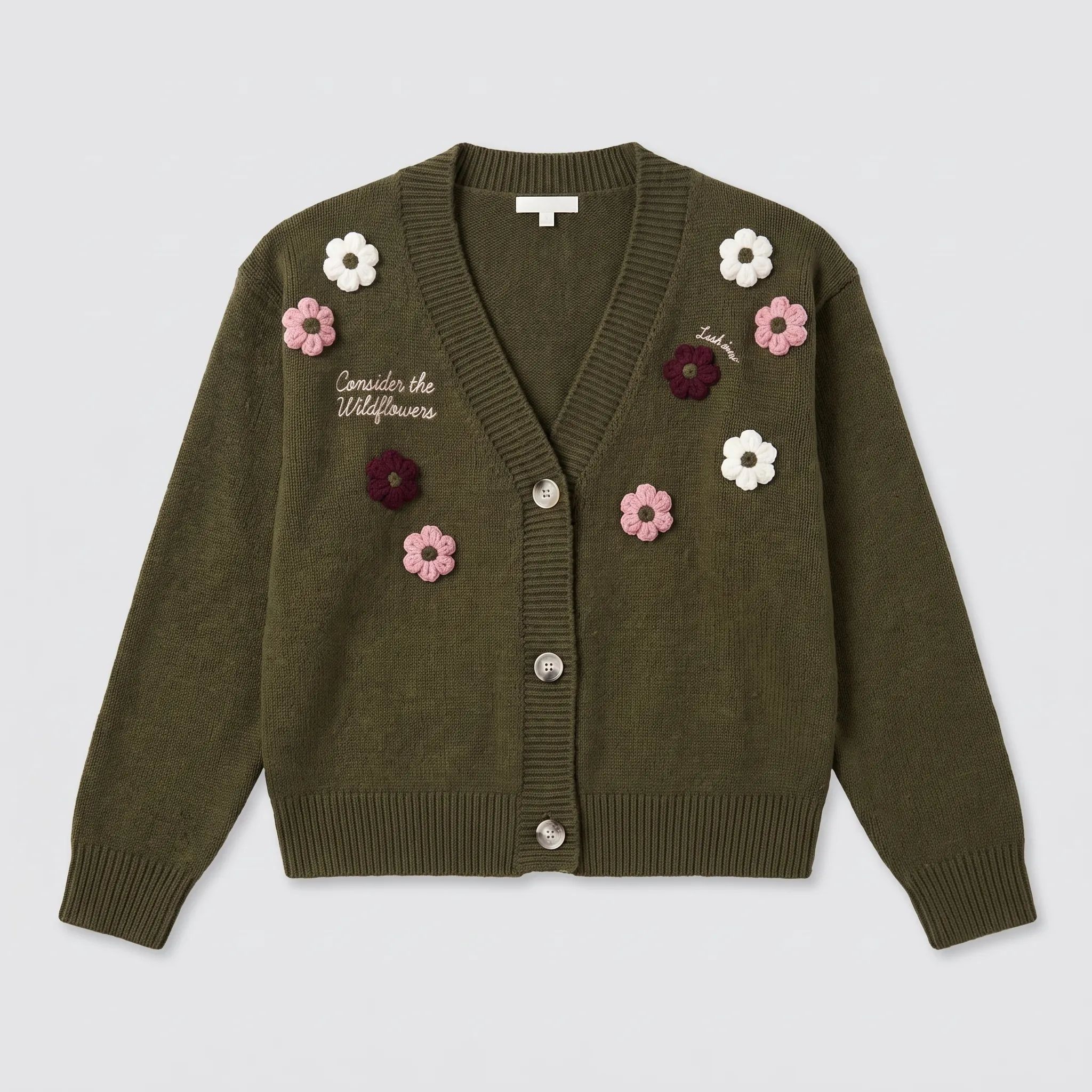Consider the Wildflowers design in olive, front view