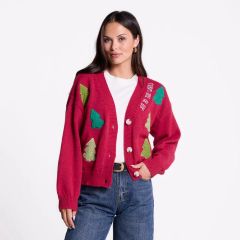 Joy to the World design in red with Christmas trees