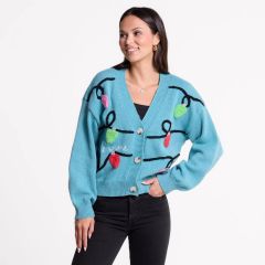 Merry & Bright design in sky blue with fairy lights