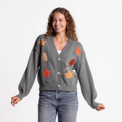 Thankful Leaves design in grey with autumn leaves