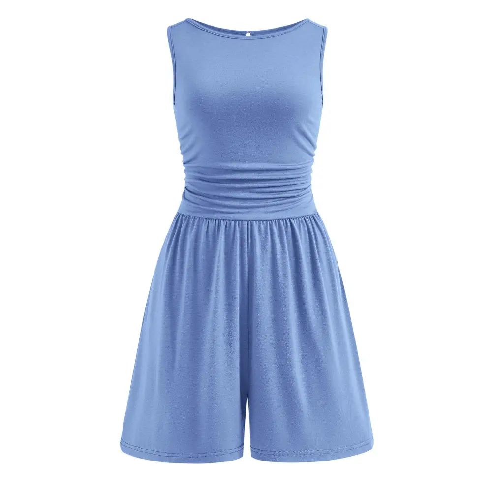 The romper laid flat, showing the full one-piece cut