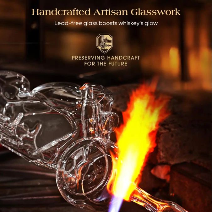 Hand-blown lead-free glass catching the light