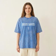 Jesus Saves tee, Washed Blue