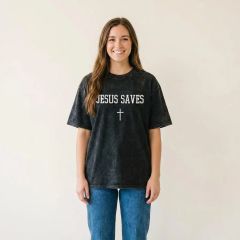 Jesus Saves tee, Charcoal