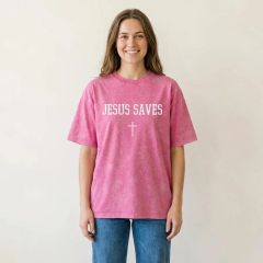 Jesus Saves tee, Pink