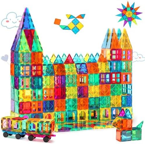 Gemmicc 100-piece magnetic tile set with various colorful shapes