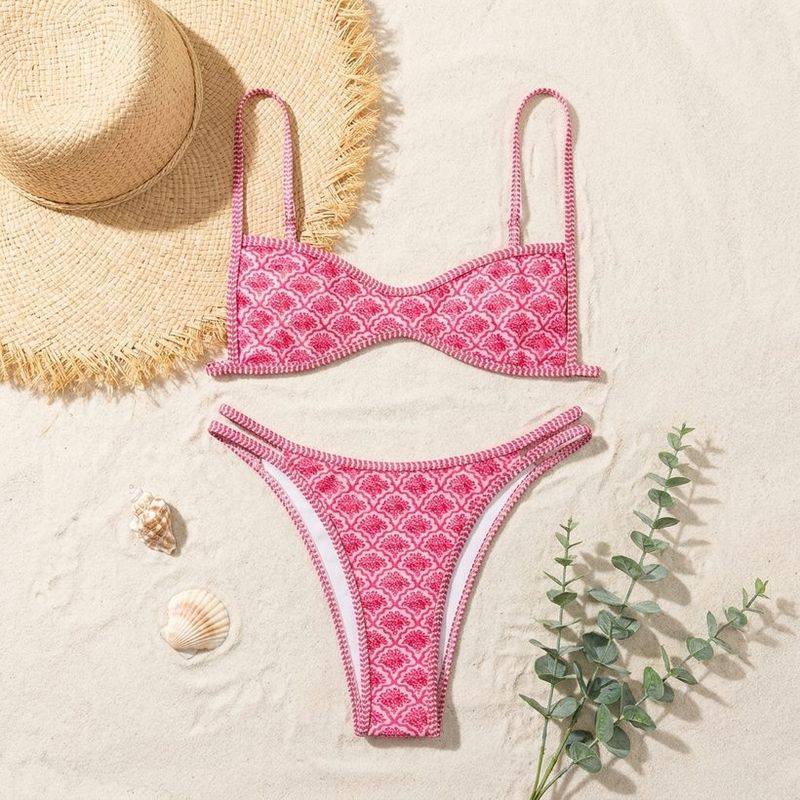 Floral bikini set flat lay